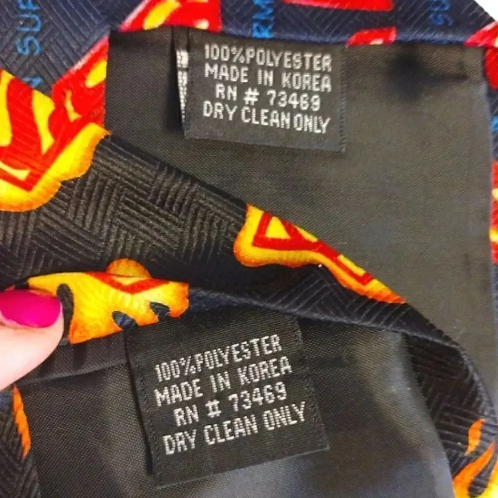 2 VTG DC Comics Superman Logos Black‎ Blue Satin Neck Ties Bundle